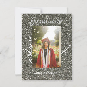 Silverglitter photo graduation add name class text postcard