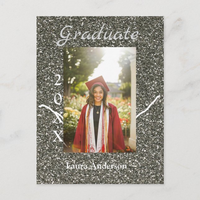 Silverglitter photo graduation add name class text postcard (Front)