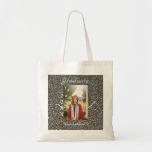 Silverglitter photo graduation add name class text tote bag