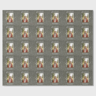 Silverglitter photo graduation add name class text wrapping paper