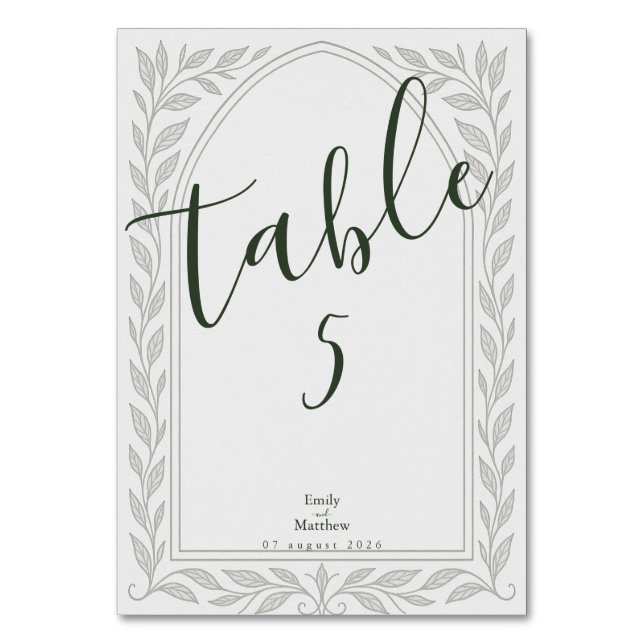 Silverleaf Elven Wedding – Arch & Vine Table Number (Front)