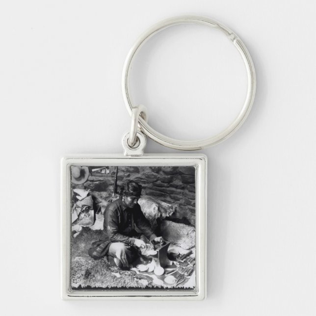 Silversmith at work, c.1914 key ring (Front)