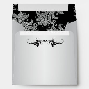 Silvertone Black Floral Envelope for Square Invite