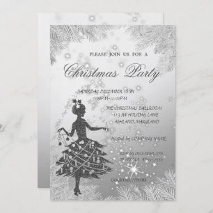 SilverTree Branches,Girl Corporate Christmas Party Invitation