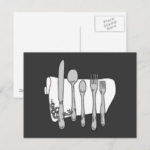 Silverware Black White Art Postcard