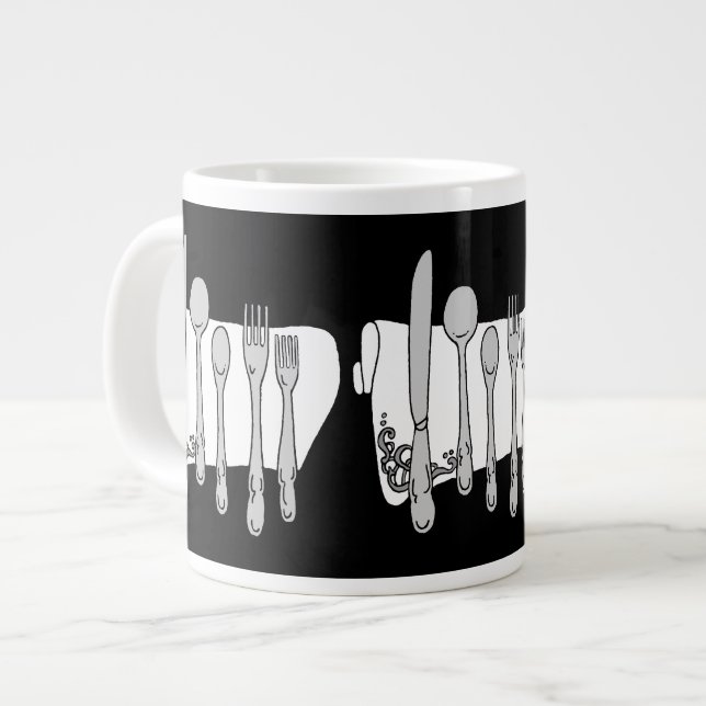 Silverware Black White Design Large Coffee Mug (Front Left)