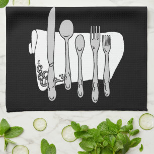Silverware Black White Design Tea Towel