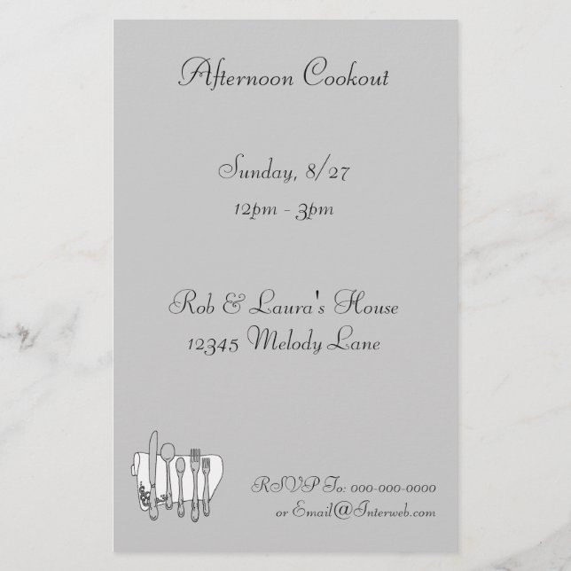 Silverware Custom Invitation Flyer Template (Back)