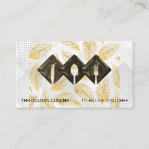 Silverware Logo Culinary Catering Gold Leaf Business Card