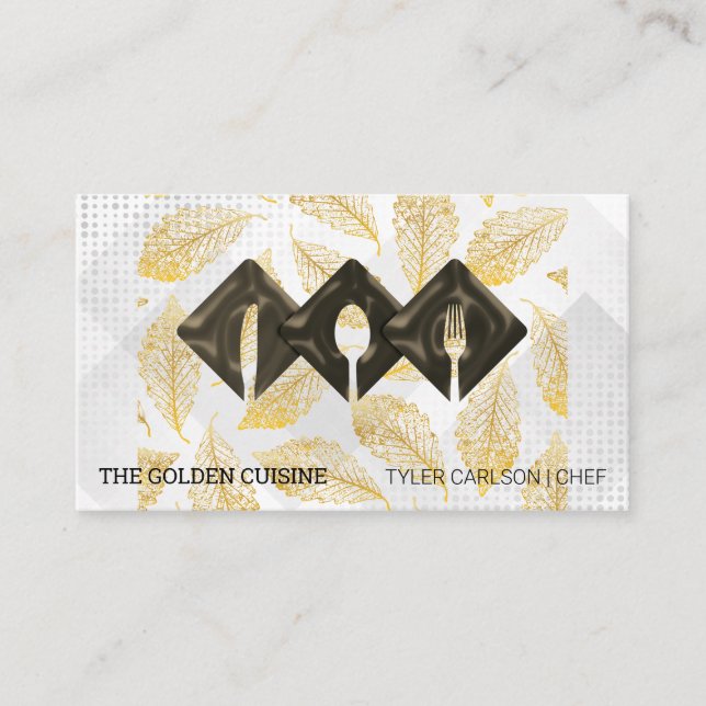 Silverware Logo | Culinary Catering | Gold Leaf Business Card (Front)