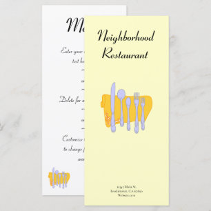 Silverware Napkin Custom Menu 4x9" Menu Template