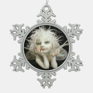 Silvery baby Fairy Snowflake Pewter Christmas Ornament