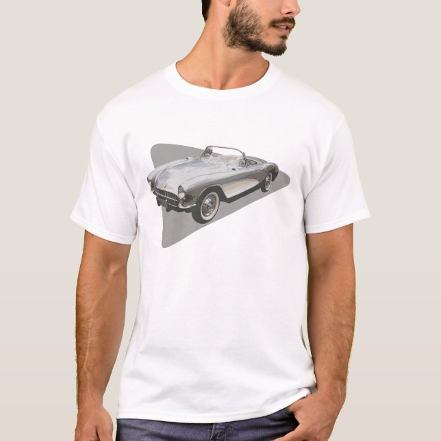 Silvery blue 1959 Corvette on sllver foil on T T-Shirt (Front)