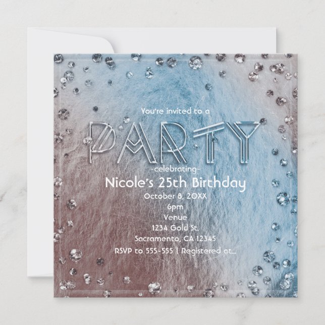 Silvery Blue Faux Foil Bling Birthday Party Invitation (Front)