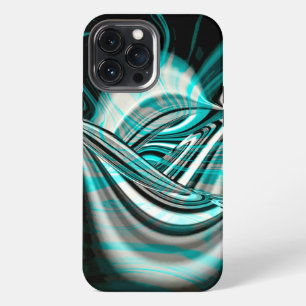 Silvery curved wavy under cyan green smoke on dark iPhone 13 pro max case