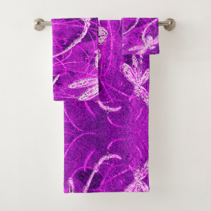 Silvery Dragonflies on a Magic Magenta Sky Bath Towel Set