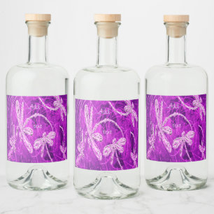 Silvery Dragonflies on a Magic Magenta Sky Liquor Bottle Label