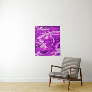 Silvery Dragonflies on a Magic Magenta Sky Tapestry
