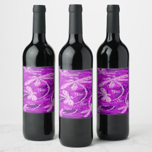 Silvery Dragonflies on a Magic Magenta Sky Wine Label