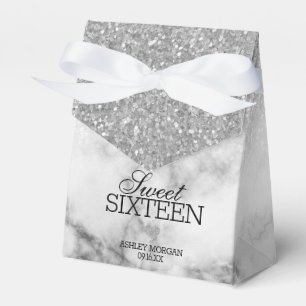 Silvery Faux Glitter/Marble Sweet 16 Favour Box