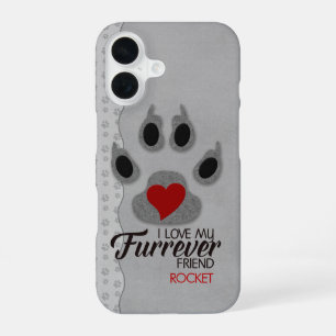 Silvery Gray with Red Heart Dog Paw for Pet Lovers iPhone 16 Case