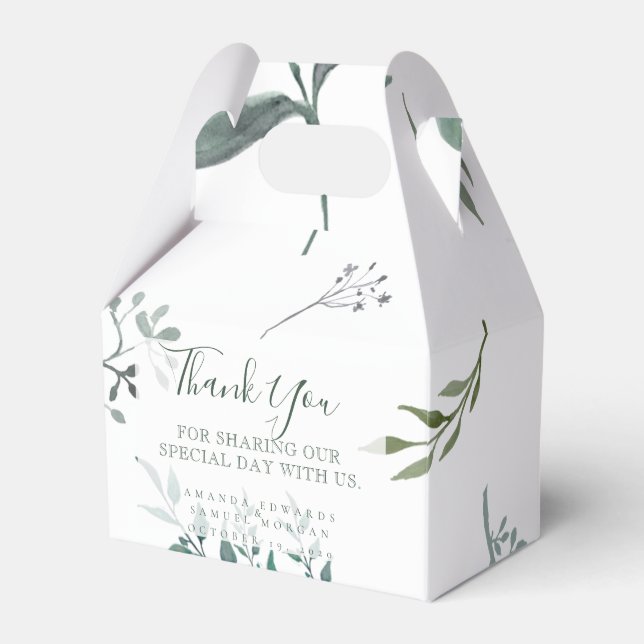 Silvery Green Eucalyptus Wedding Favour Box (Front Side)