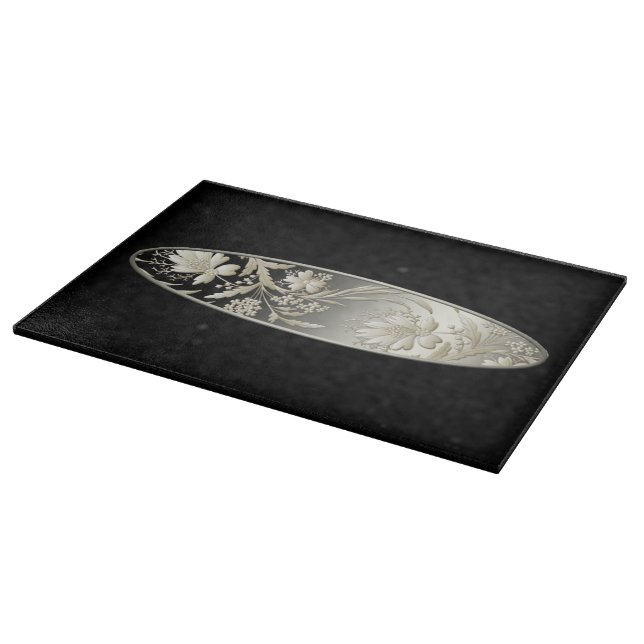 Silvery Grey Metallic Flowers Cutting Board (Corner)