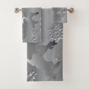 Silvery  Holiday Reindeer Snowflakes Bath Towel Set