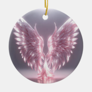 silvery light pink angel wing symbol ceramic ornament