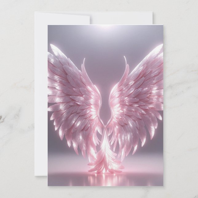 silvery light pink angel wing symbol invitation (Back)