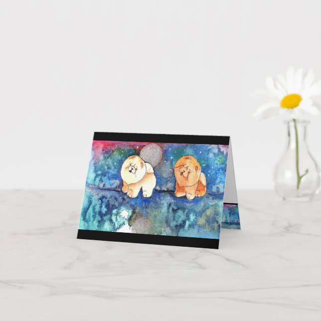 SILVERY MOON Chow dog watercolor Card (Small Plant)