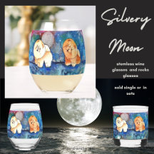 SILVERY MOON Chow dog watercolor Rocks or