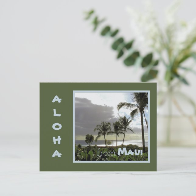 SILVERY MOONLIGHT & PALM TREES/MAUI POSTCARD (Standing Front)