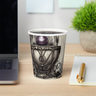 Silvery Ornate Cauldron with Purple Crystal Ball Paper Cups