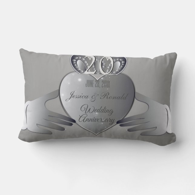 Silvery Photo Wedding Anniversary Claddaugh   Lumb Lumbar Cushion (Back)
