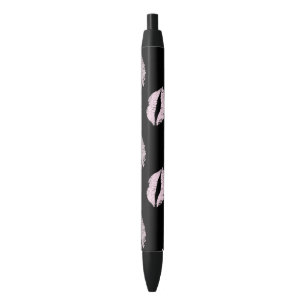 Silvery Pink Kisses Black Ink Pen