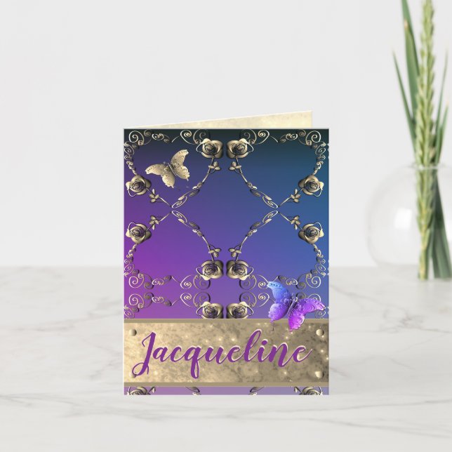 Silvery Roses w/Name Greeting Note Card (Front)