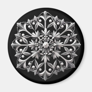 Silvery Snowflake on Black Magnet