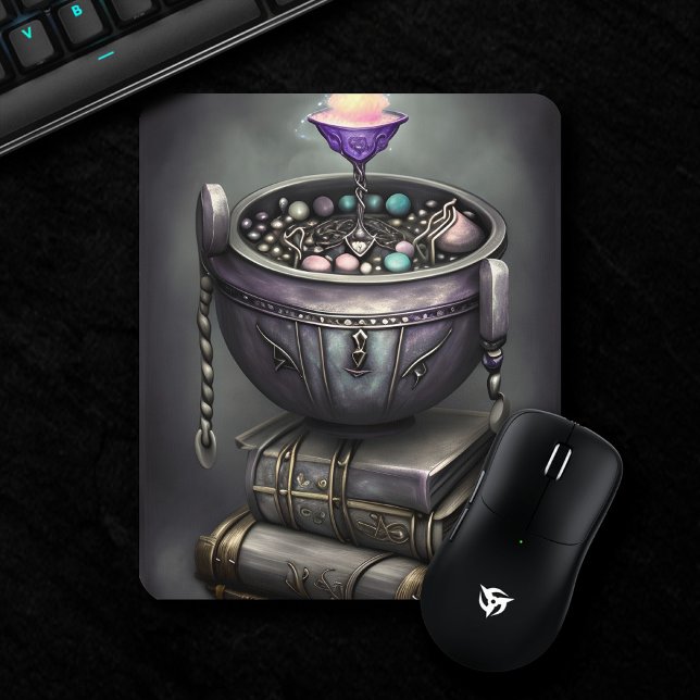 Silvery Steampunk Cauldron Spellbooks and Potions Mouse Pad (Creator Uploaded)