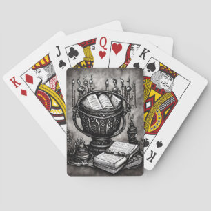 Silvery Steampunk Cauldron Spellbooks and Potions Playing Cards