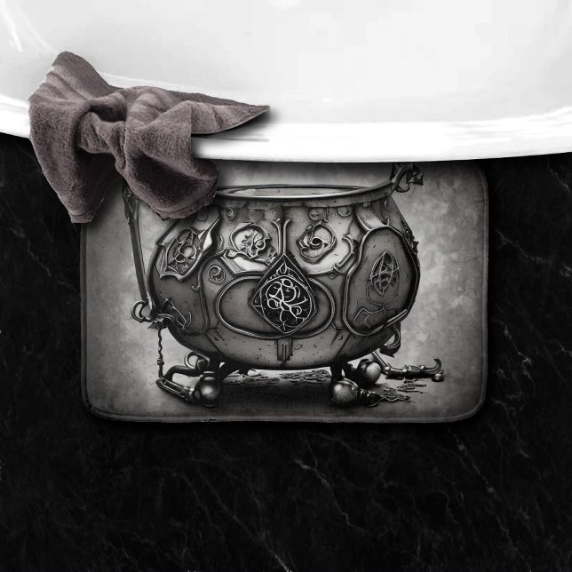 Silvery Steampunk Cauldron with Ornate Magic Sigil Bath Mat (Creator Uploaded)
