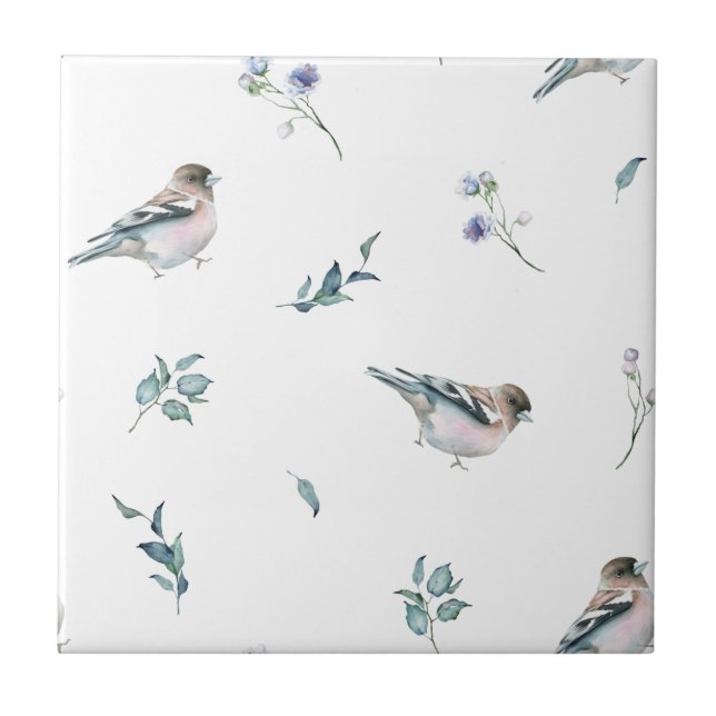 Silvery Vining Leaves Seamless Ceramic Tile (Front)