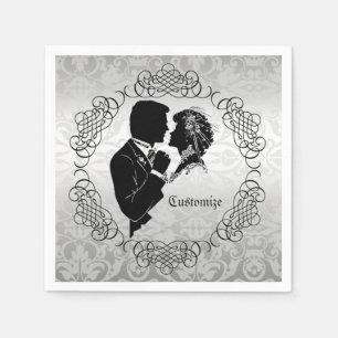 Silvery White Bride & Groom Silhouette Napkins