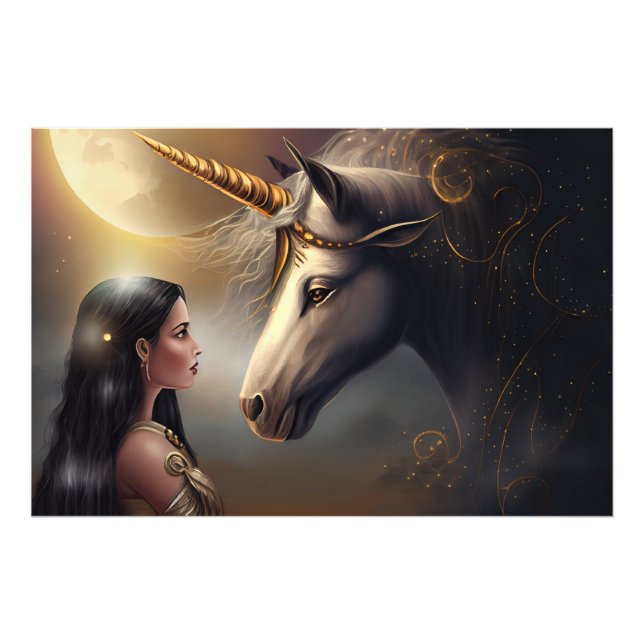 Silvery white Unicorn & spirit guardian Photo Print (Front)