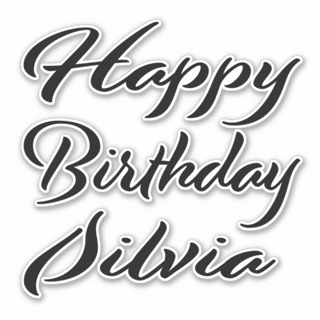 Silvia name first name black Sticker birthday (Front)