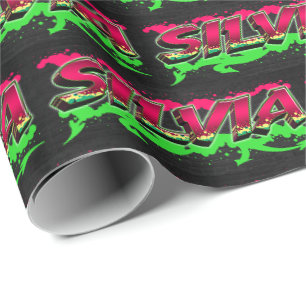 Silvia Vorname Name Graffiti red green Wrapping Paper
