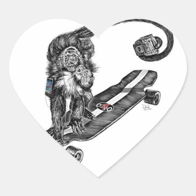 Simian Selfie Art Heart Sticker (Front)
