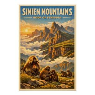 Simien Mountains, Ethiopia, in a classic retro Poster