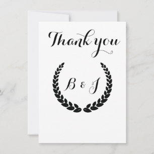 Simiple Monogram Elegant Black and Black Wedding Thank You Card