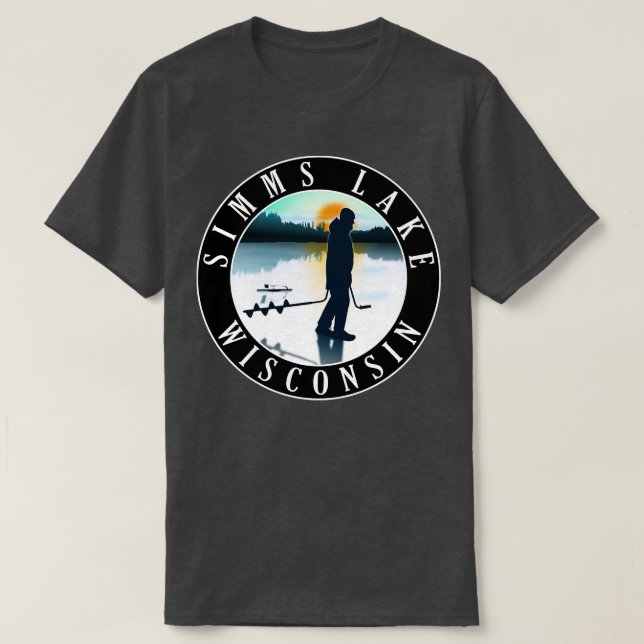 Simms Lake Wisconsin Ice Fishing T-Shirt (Design Front)